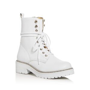 AQUA Womens White 1" Platform Jax Toe Block Heel Leather Combat Boots 6 M